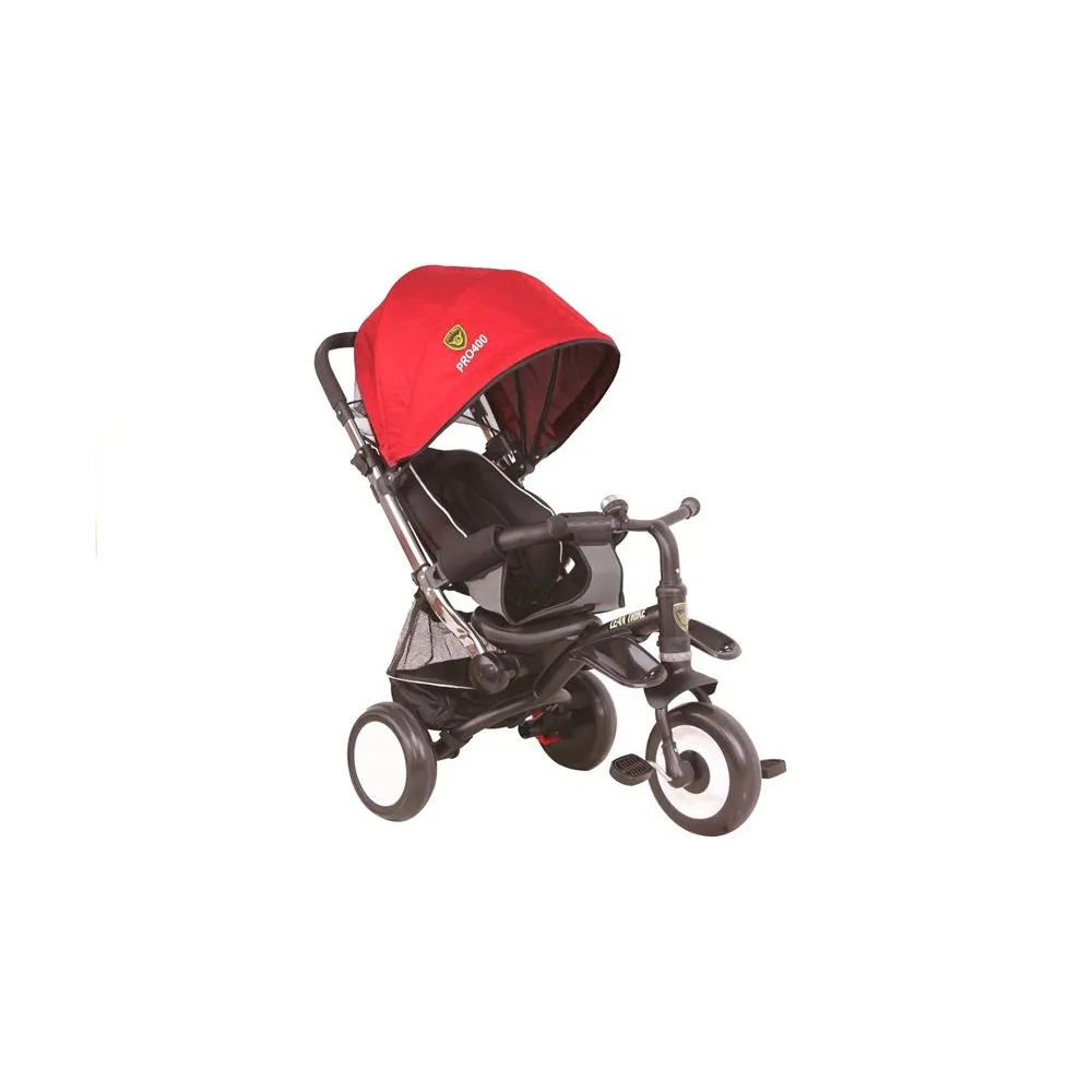 Regulowane oparcie oraz rozkładany daszek rowerka dziecięcego PRO400