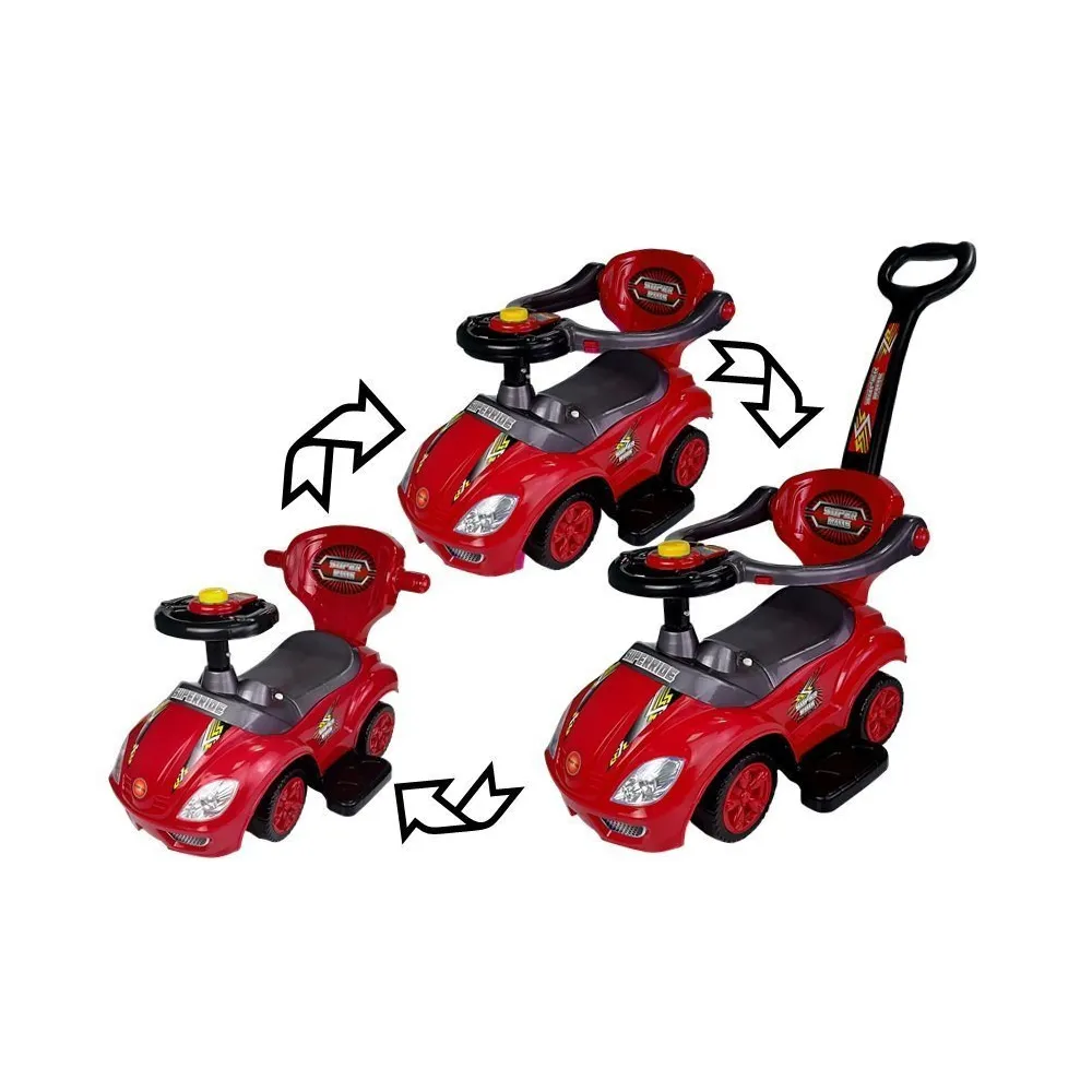 Jeździk pchacz 3w1 czerwony w wersji ze schowanymi barierkami