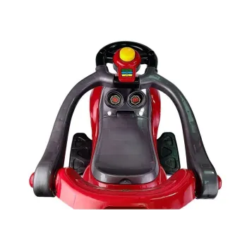 Widok z boku na plastikowy dziecięcy samochodzik z barierkami ochronnymi