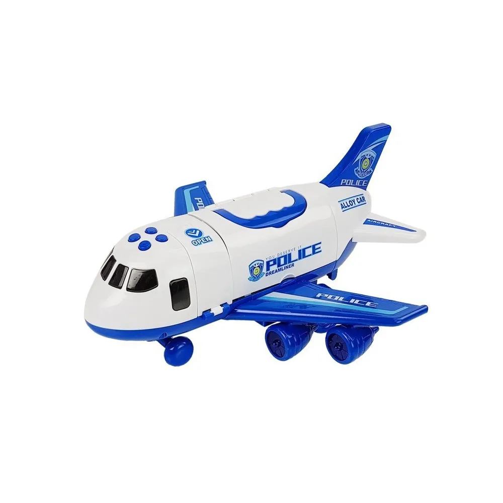 Biało-niebieski samolot policyjny transportowy ze światłami LED