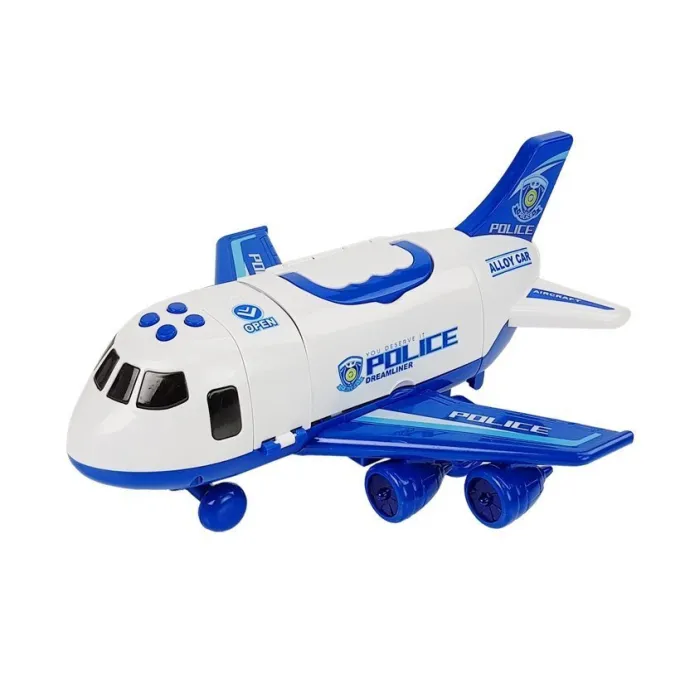 Biało-niebieski samolot policyjny transportowy ze światłami LED