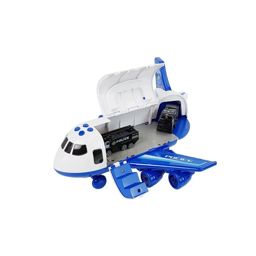 Zestaw z samolotem i trzema samochodzikami policyjnymi w skali 1:64