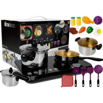Zestaw kuchenny ze stali nierdzewnej z płytą indukcyjną i garnkami dla dzieci