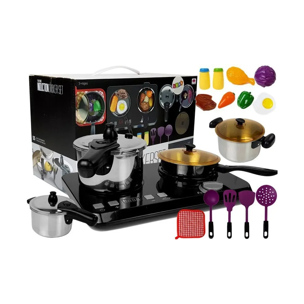 Zestaw kuchenny ze stali nierdzewnej z płytą indukcyjną i garnkami dla dzieci