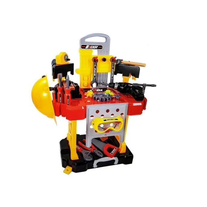 Zabawka warsztatowa dla dzieci z akcesoriami w czerwono-żółtych kolorach