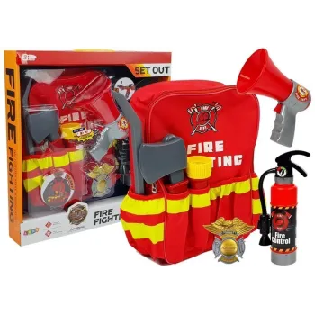 Zestaw strażaka z plecakiem i akcesoriami dla dzieci, kolor czerwony