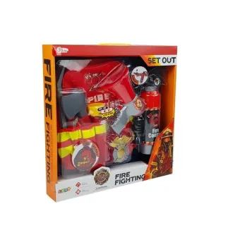 Kompletny czerwony zestaw strażaka do zabawy i przebierania dla dzieci