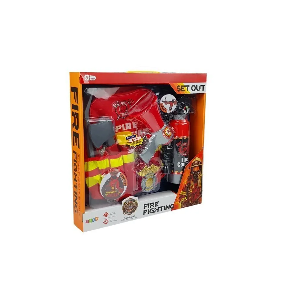 Kompletny czerwony zestaw strażaka do zabawy i przebierania dla dzieci