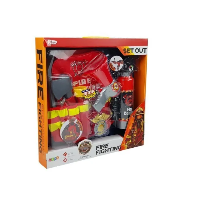 Kompletny czerwony zestaw strażaka do zabawy i przebierania dla dzieci