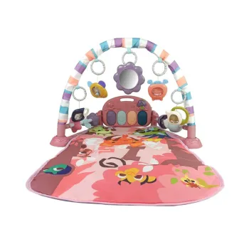 Różowa mata sensoryczna z elementami muzycznymi i gryzakami