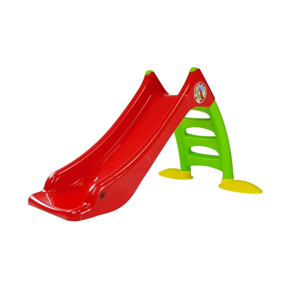 Zjeżdżalnia ogrodowa zielono-czerwona z drabinką dla dzieci w ogrodzie
