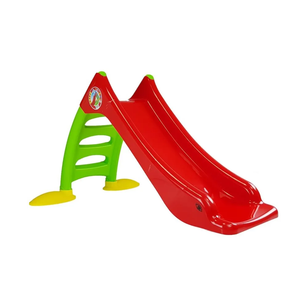 Szczegóły konstrukcji zjeżdżalni z drabinką, kolory zielony i czerwony
