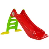 Szczegóły konstrukcji zjeżdżalni z drabinką, kolory zielony i czerwony