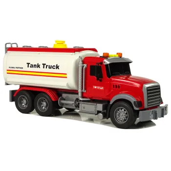 Samochód zabawkowy cysterna w kolorze białym i czerwonym na baterie