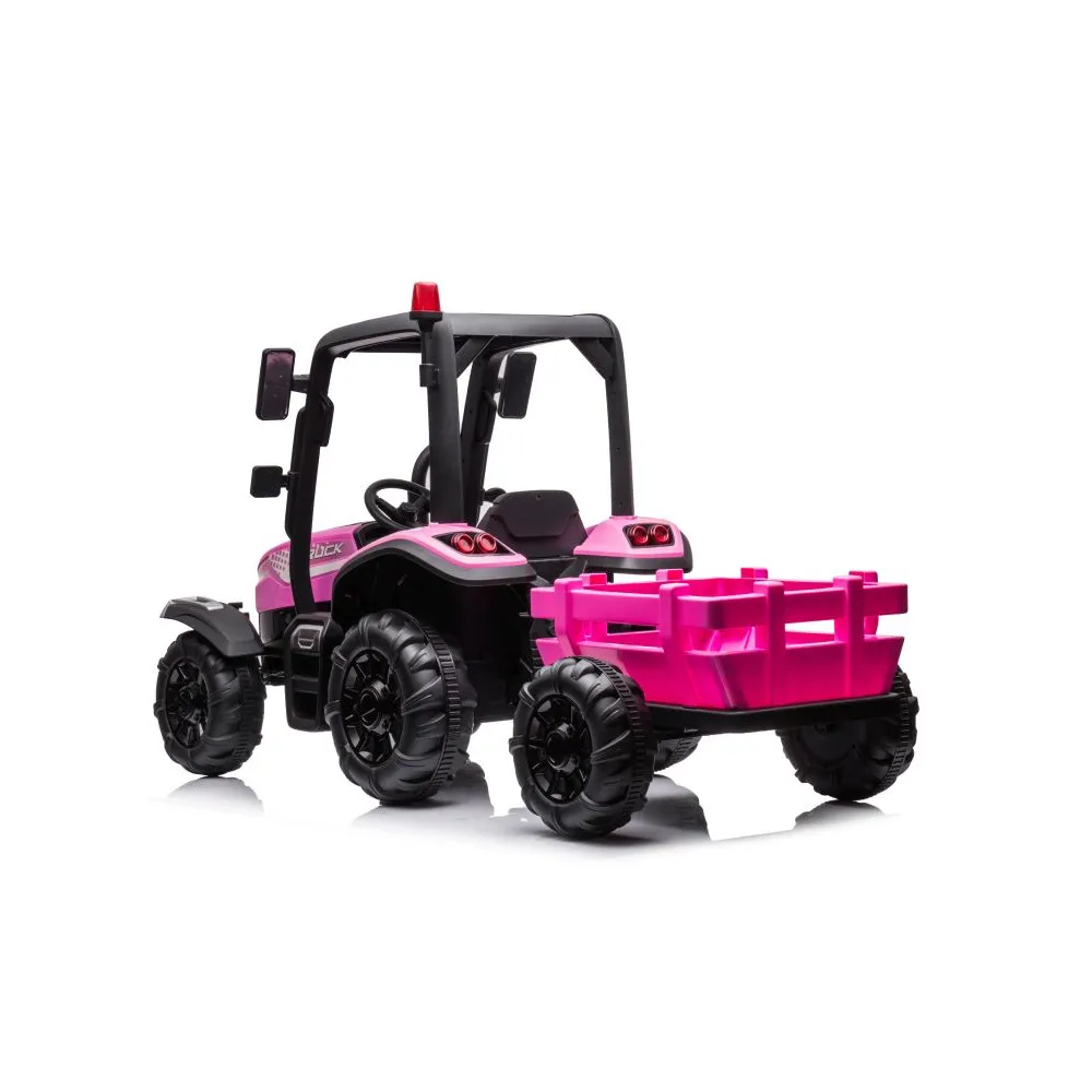 widok boczny różowego traktora na akumulator blt-206