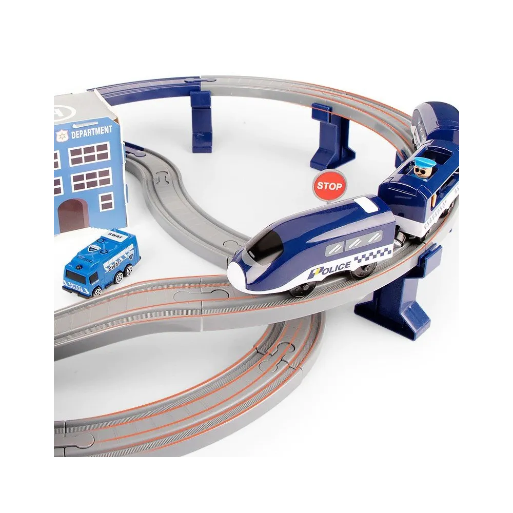 pięć pojazdów policyjnych oraz helikopter prezentowane na planszy