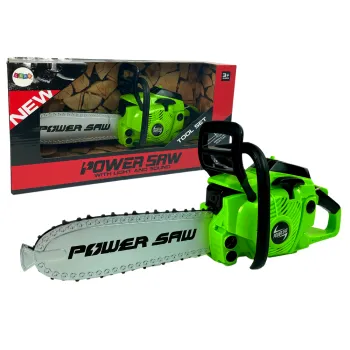 zielona piła łańcuchowa na baterie dla dzieci z efektem dźwiękowym