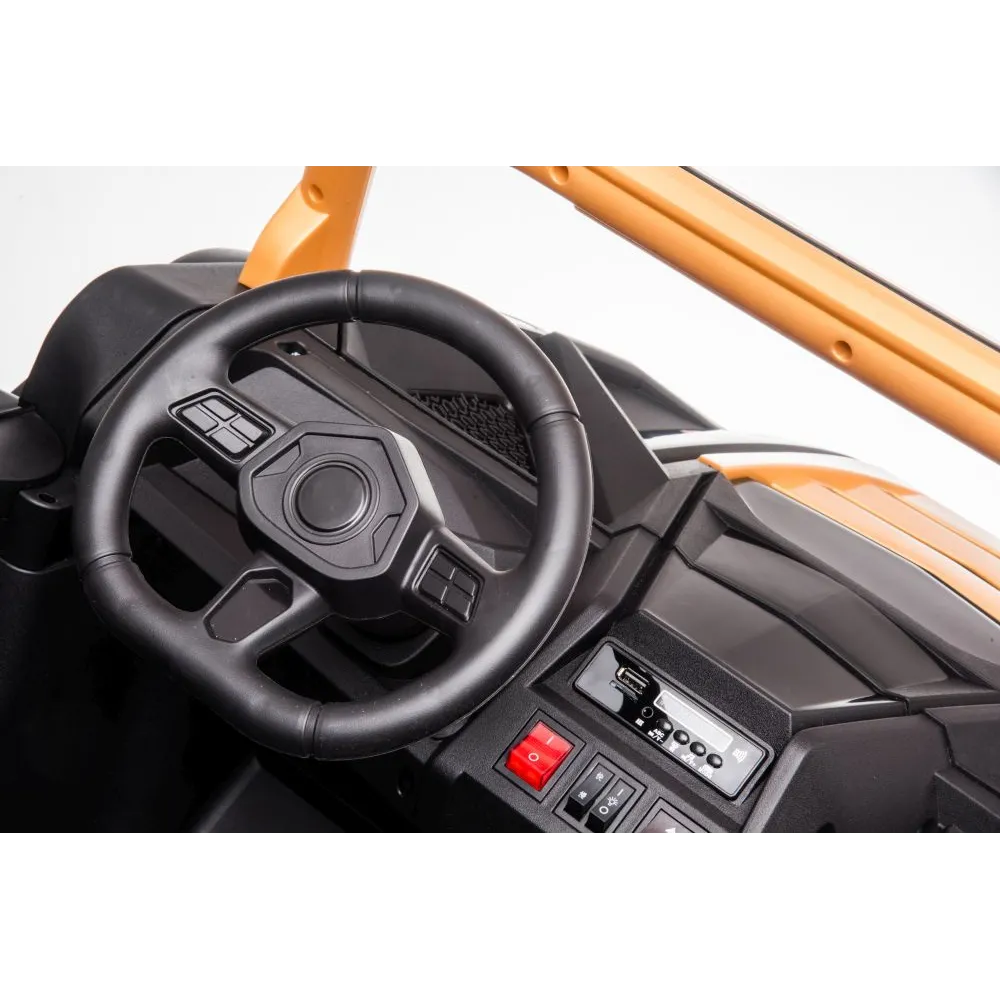 złote auto elektryczne a032 prezentowane z profilu