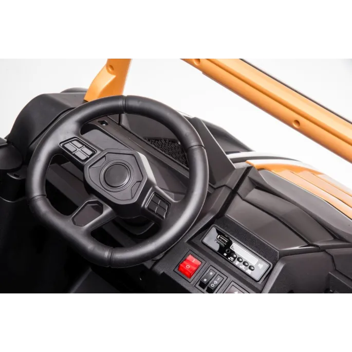 złote auto elektryczne a032 prezentowane z profilu