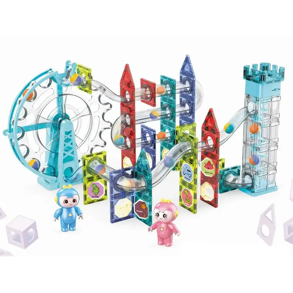 Zbliżenie na diabelski młyn i elektryczną windę z podświetleniem LED