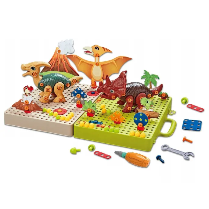 Detal złożonego velociraptora na kolorowej planszy