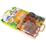 Plansza z elementami wulkanu, drzew i innych dinozaurów