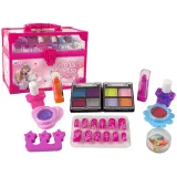 różowy kuferek z zestawem do makijażu dla dzieci z rączką