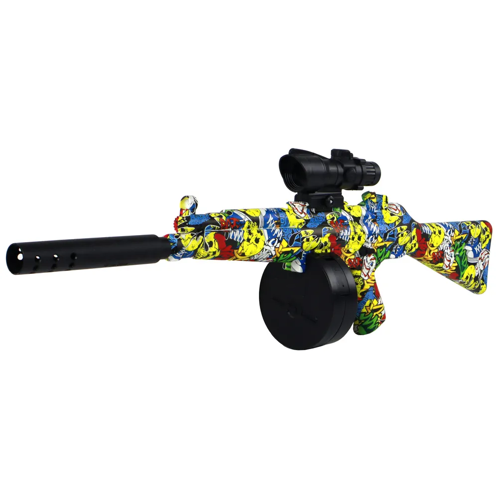 Kolorowy pistolet na kulki wodne z zamontowanym tłumikiem