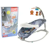 Leżaczek bujaczek dziecięcy szary z karuzelą i zabawkami zwierzętami