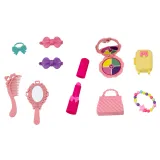 Różowa sukienka lalki oraz klasyczne baletki wiązane na nodze