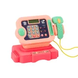 zbliżenie na panel z przyciskami i efektem świetlnym kasy zabawkowej