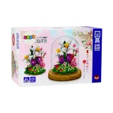 opakowanie zestawu klocków kwiaty w gablotce z widocznymi wymiarami