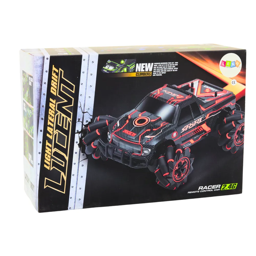 niebieskie światła led w aucie terenowym rc podczas jazdy w ciemności