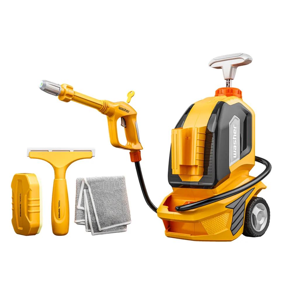 zbliżenie na myjkę ciśnieniową zabawkową w kolorowej oprawie