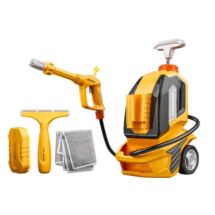 zbliżenie na myjkę ciśnieniową zabawkową w kolorowej oprawie