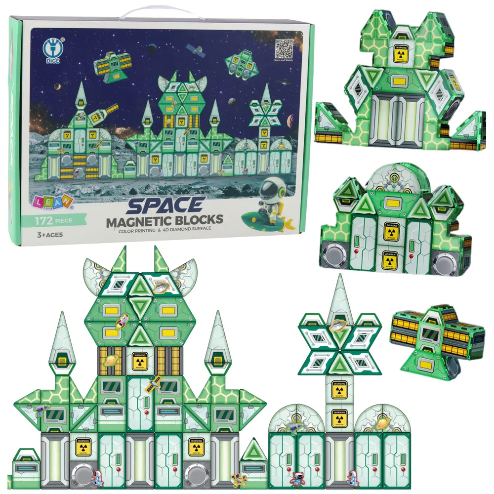 Klocki magnetyczne o motywach kosmicznych w zestawie 172 elementy