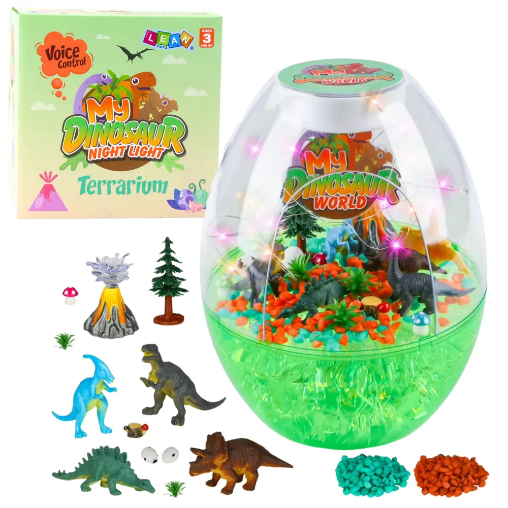 terrarium z dinozaurami i lampką led - zestaw kreatywny dla dzieci