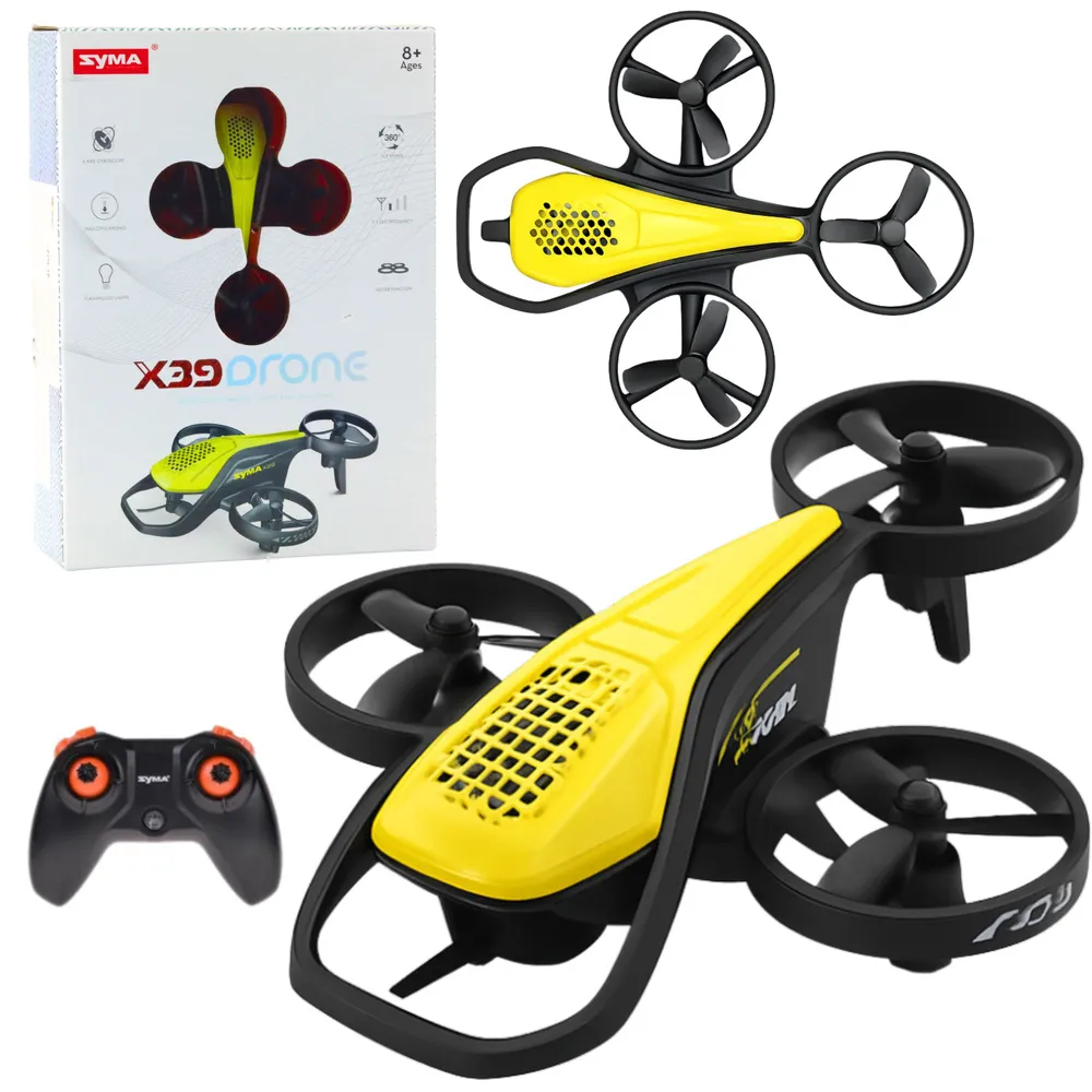 Mini dron Syma X36 RC w kolorze żółtym na białym tle