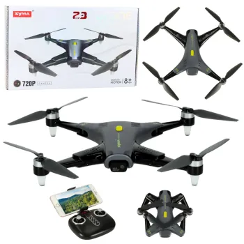Dron Syma Z3 PRO w kolorze czarnym z rozłożonymi śmigłami podczas lotu