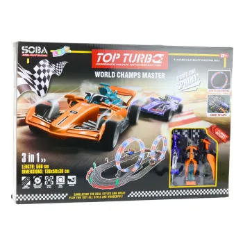 Prezentacja dwóch samochodów na trasie toru wyścigowego 3w1 RC