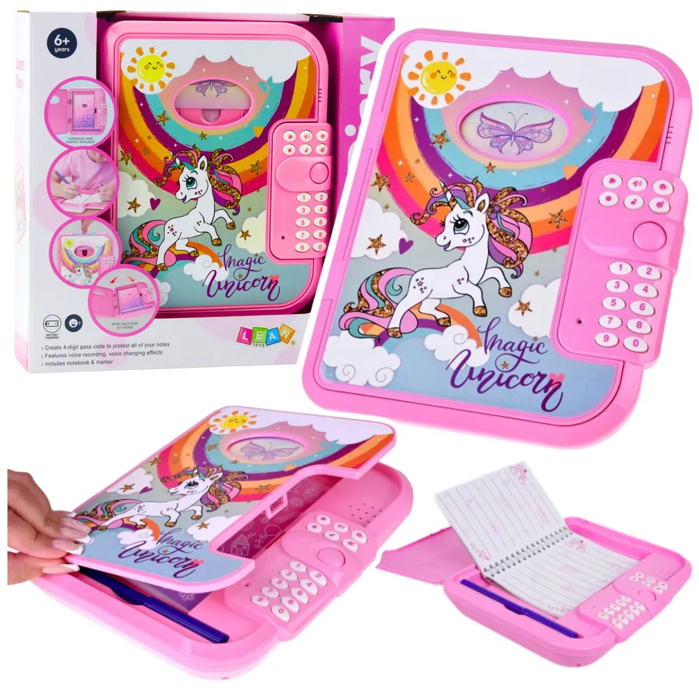 pamiętnik z różowym motywem jednorożca i kodem dostępu