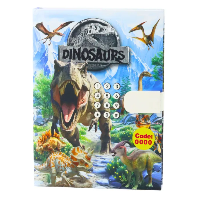 zbliżenie na zamek szyfrowy pamiętnika z dinozaurami