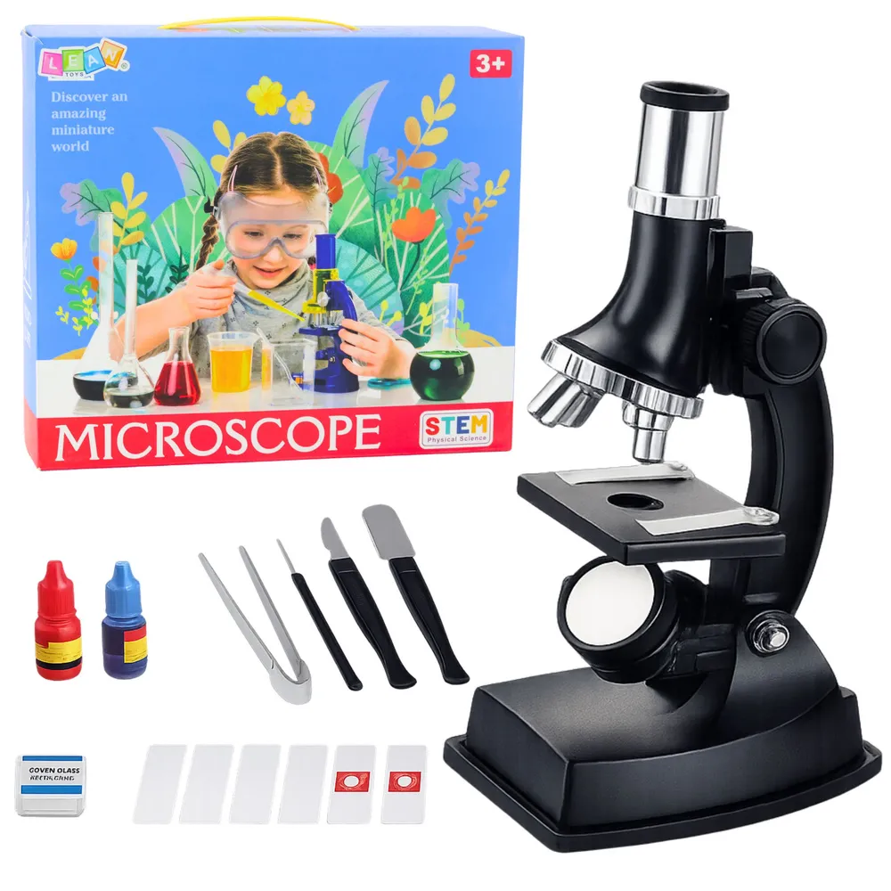 Mikroskop edukacyjny dla dzieci z kolorową obudową i zestawem akcesoriów