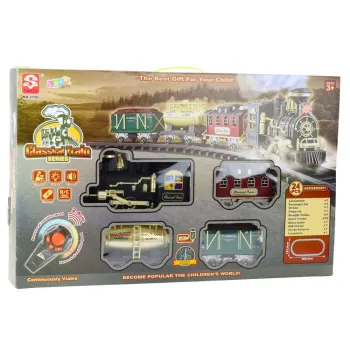 Wagony klasycznego pociągu połączone na owalnym torze