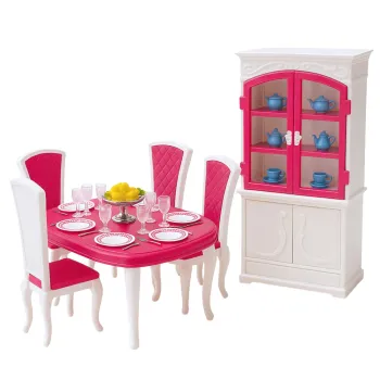 Zestaw Jadalnia Dla Lalek Stół Krzesła Kredens Zastawa