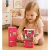 Szczegółowy widok na piekarnik i zlew w zestawie kuchni dla lalek