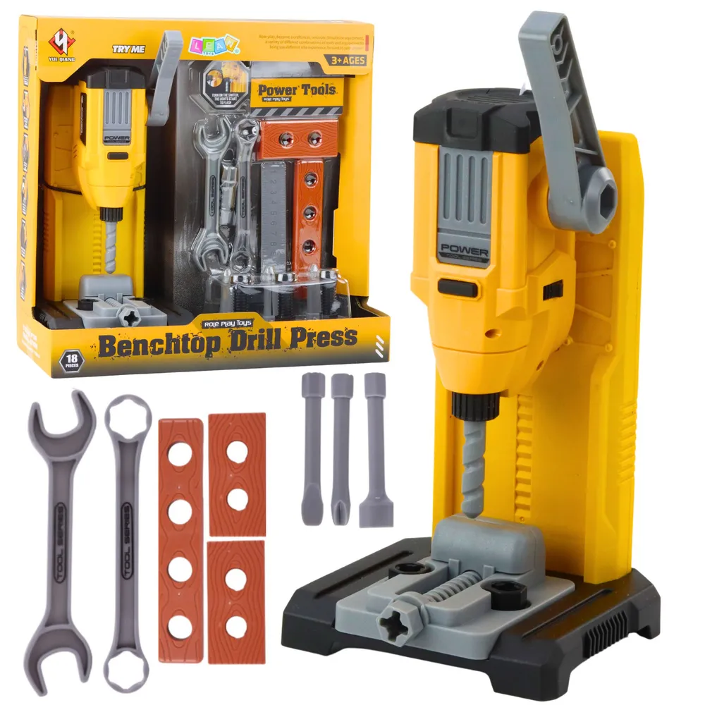 Warsztat Małego Majsterkowicza z wiertarką stołową i narzędziami w zestawie