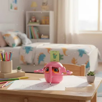 detal ręki trzymającej mazak przy robocie edukacyjnym