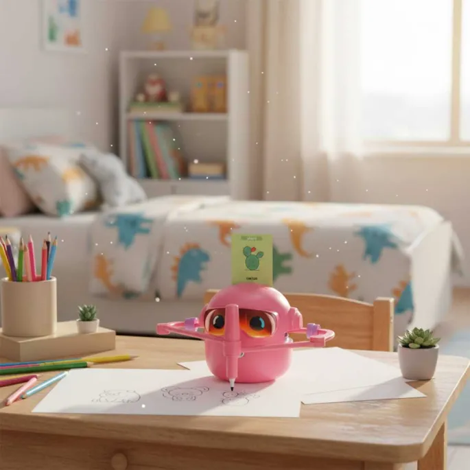 detal ręki trzymającej mazak przy robocie edukacyjnym