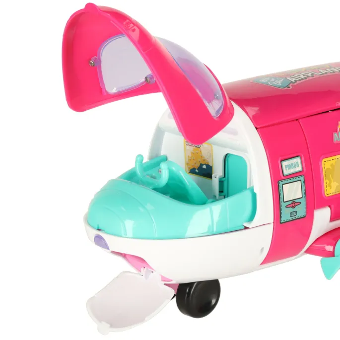 detal różowych i turkusowych elementów konstrukcji zabawkowego samolotu